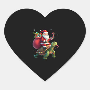 Funny Turtle Christmas Santa Riding Sea Turtle Xma Heart Sticker