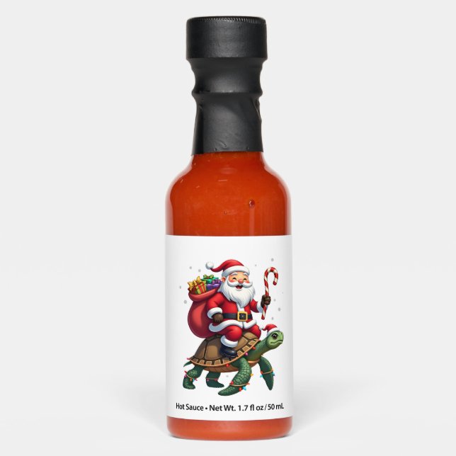 Funny Turtle Christmas Santa Riding Sea Turtle Xma Hot Sauces (Front)