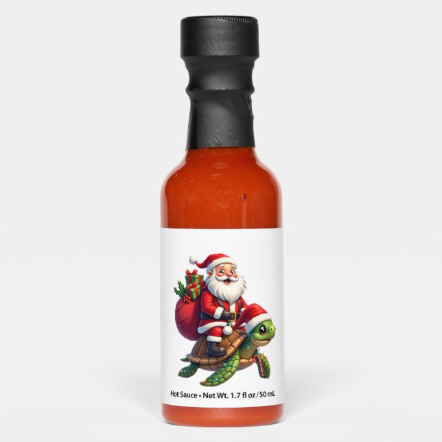 Funny Turtle Christmas Santa Riding Sea Turtle Xma Hot Sauces (Front)