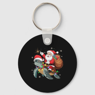 Funny Turtle Christmas Santa Riding Sea Turtle Xma Keychain