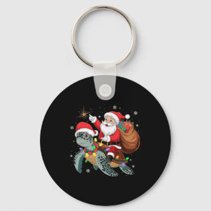 Funny Turtle Christmas Santa Riding Sea Turtle Xma Keychain