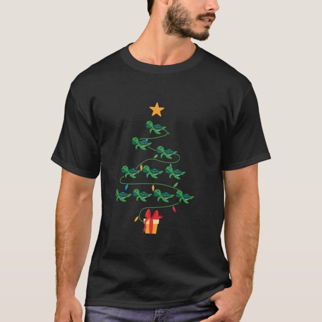 Funny Turtle Christmas Tree Tee Xmas Turtles Tree  (Front)
