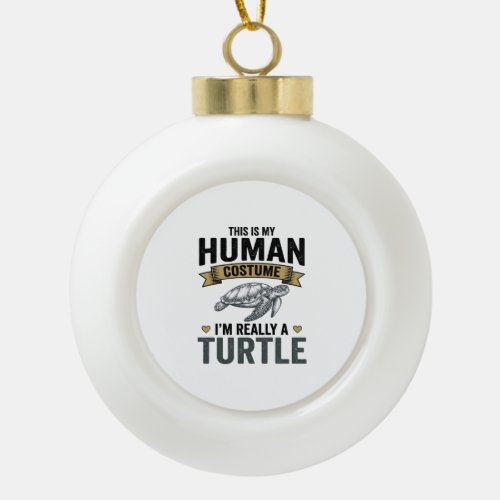 Funny Turtle Costume Vintage Engraving Design_1 Ceramic Ball Christmas Ornament