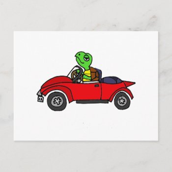 Funny Turtle Driving Red Convertible Car Postcard by naturesmiles at Zazzle