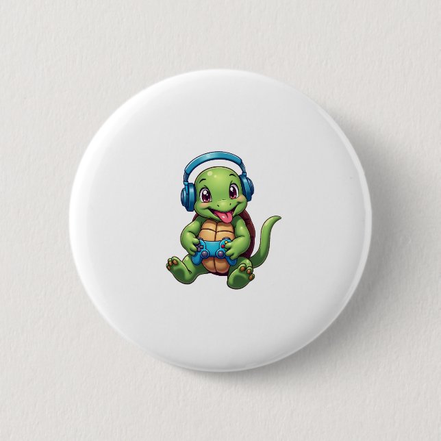 Funny Turtle Gamer Gaming Turtles Video Game (1) Button (Front)