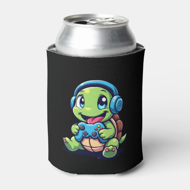 Funny Turtle Gamer Gaming Turtles Video Game (1) Can Cooler (Can Front)