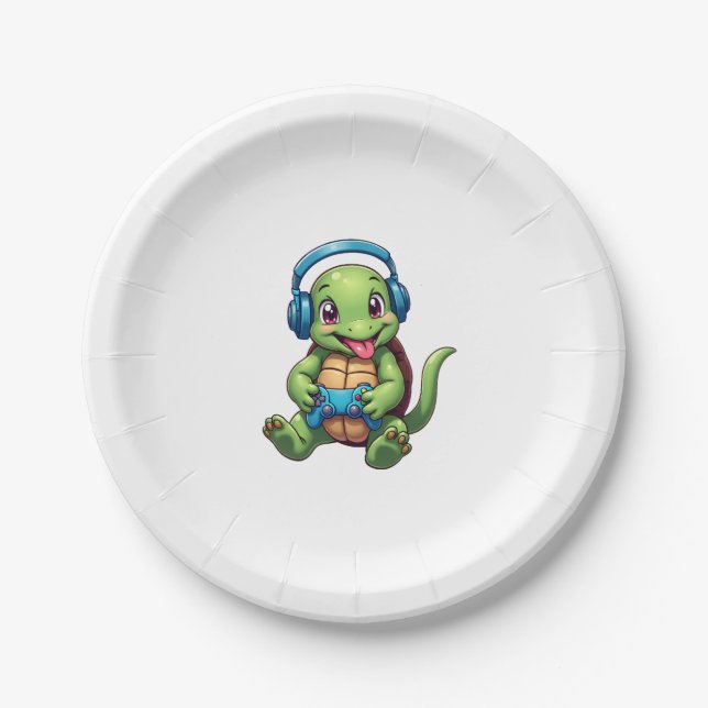 Funny Turtle Gamer Gaming Turtles Video Game (1) Paper Plates (Front)