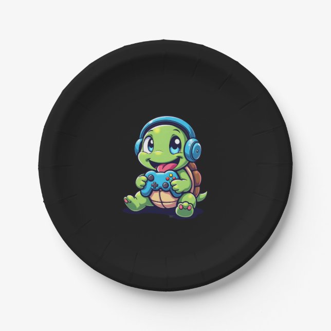 Funny Turtle Gamer Gaming Turtles Video Game (1) Paper Plates (Front)