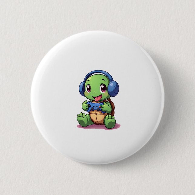 Funny Turtle Gamer Gaming Turtles Video Game (2) Button (Front)
