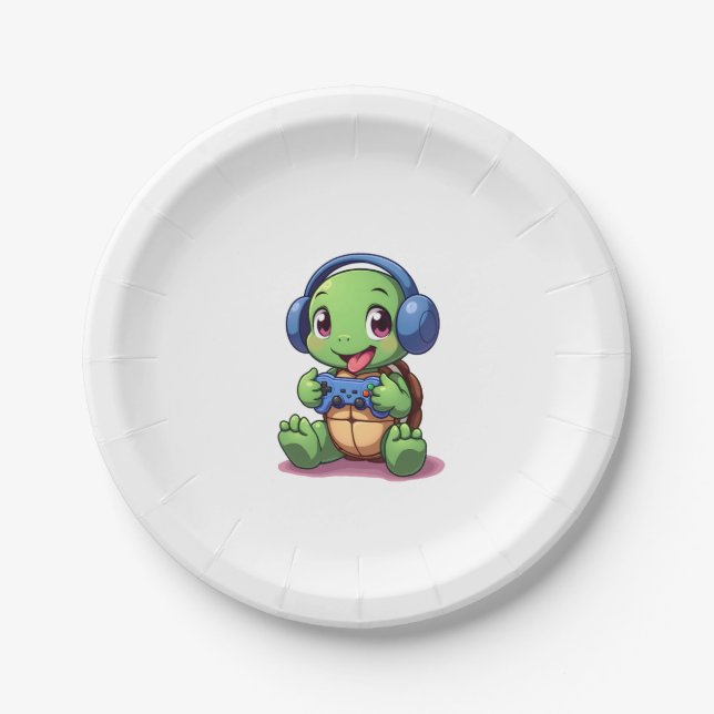 Funny Turtle Gamer Gaming Turtles Video Game (2) Paper Plates (Front)