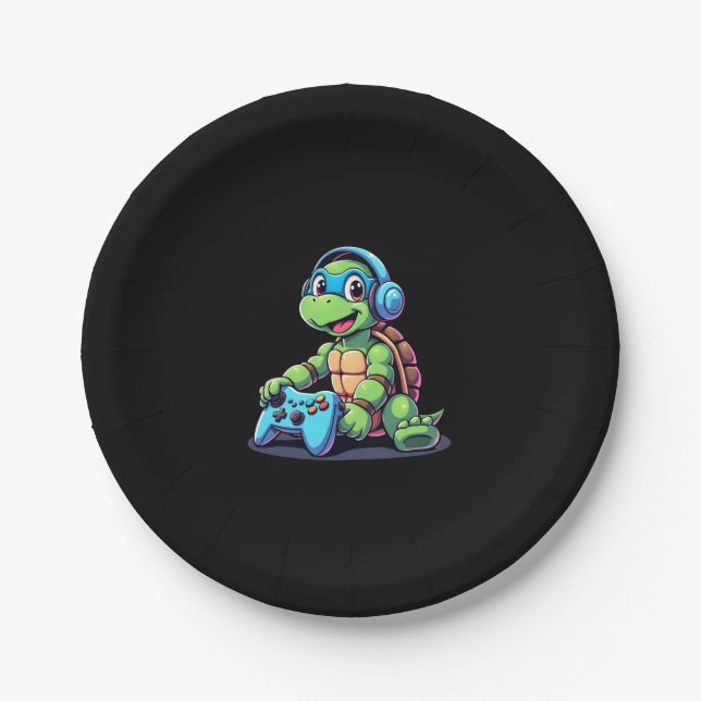 Funny Turtle Gamer Gaming Turtles Video Game (2) Paper Plates (Front)