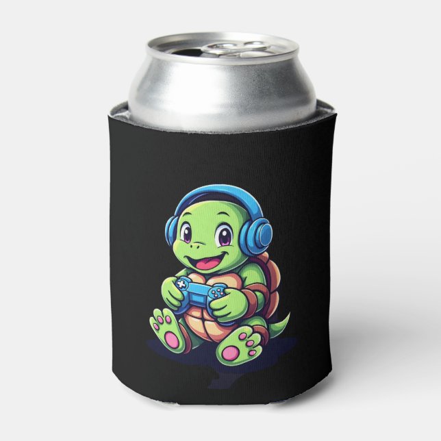 Funny Turtle Gamer Gaming Turtles Video Game (3) Can Cooler (Can Front)