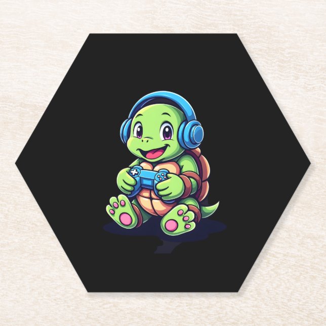 Funny Turtle Gamer Gaming Turtles Video Game (3) Paper Coaster (Front)