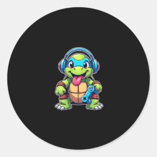 Funny Turtle Gamer Gaming Turtles Video Game (4) Classic Round Sticker