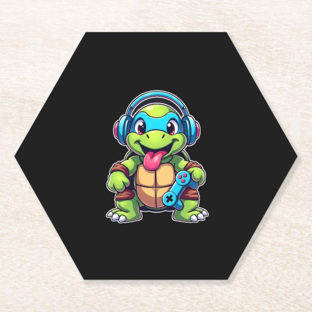 Funny Turtle Gamer Gaming Turtles Video Game (4) Paper Coaster (Front)