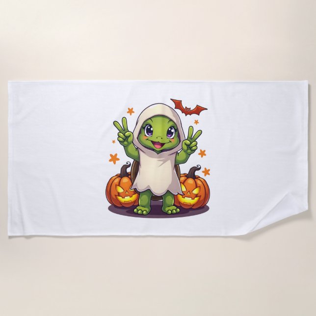 Funny Turtle Ghost Pumpkin Boo Halloween Kids Mens Beach Towel (Front)