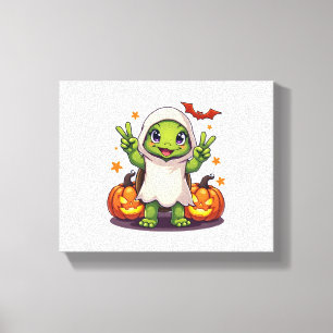 Funny Turtle Ghost Pumpkin Boo Halloween Kids Mens Canvas Print