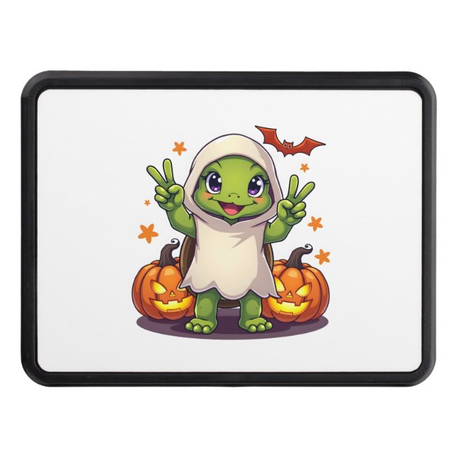 Funny Turtle Ghost Pumpkin Boo Halloween Kids Mens Hitch Cover (Front)