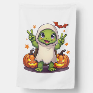 Funny Turtle Ghost Pumpkin Boo Halloween Kids Mens House Flag