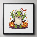 Funny Turtle Ghost Pumpkin Boo Halloween Kids Mens Peel And Stick Photo Tile
