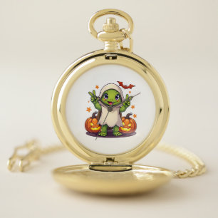 Funny Turtle Ghost Pumpkin Boo Halloween Kids Mens Pocket Watch