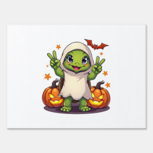 Funny Turtle Ghost Pumpkin Boo Halloween Kids Mens Sign