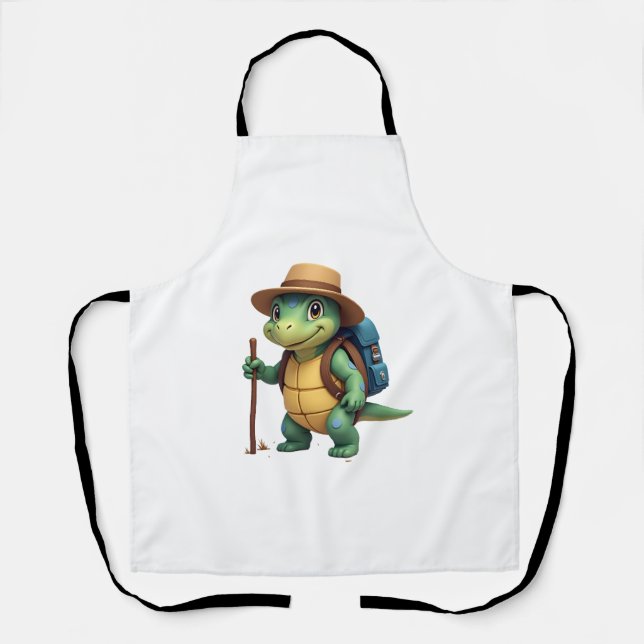 Funny Turtle Hiking Graphic Camping Lover Adventur Apron (Front)