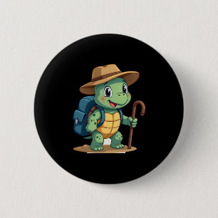 Funny Turtle Hiking Graphic Camping Lover Adventur Button