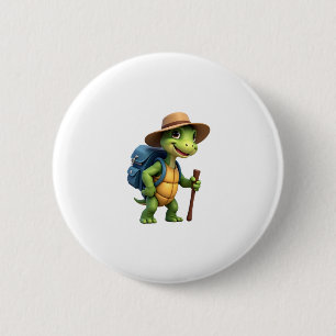 Funny Turtle Hiking Graphic Camping Lover Adventur Button