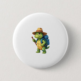 Funny Turtle Hiking Graphic Camping Lover Adventur Button