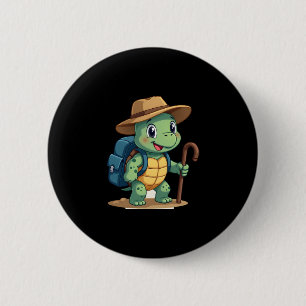 Funny Turtle Hiking Graphic Camping Lover Adventur Button
