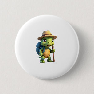 Funny Turtle Hiking Graphic Camping Lover Adventur Button