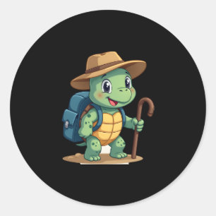 Funny Turtle Hiking Graphic Camping Lover Adventur Classic Round Sticker