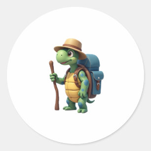 Funny Turtle Hiking Graphic Camping Lover Adventur Classic Round Sticker