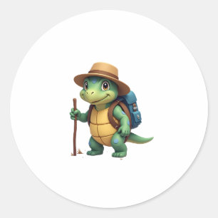 Funny Turtle Hiking Graphic Camping Lover Adventur Classic Round Sticker