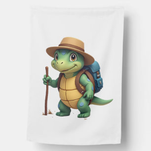 Funny Turtle Hiking Graphic Camping Lover Adventur House Flag