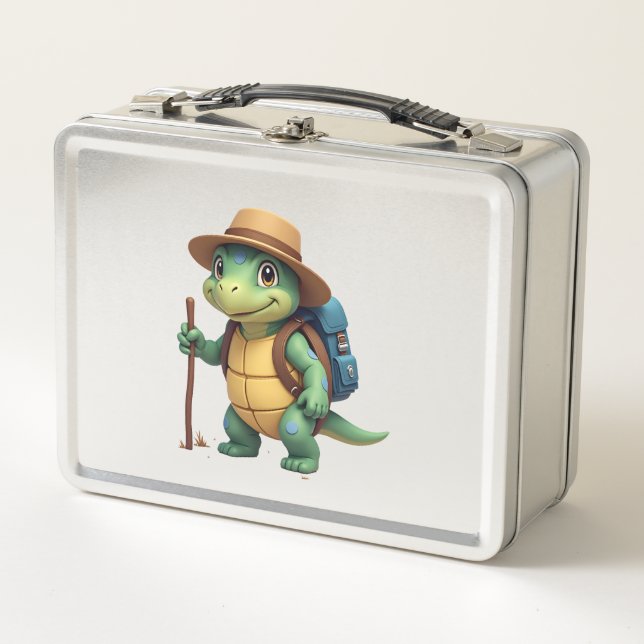 Funny Turtle Hiking Graphic Camping Lover Adventur Metal Lunch Box (Front)