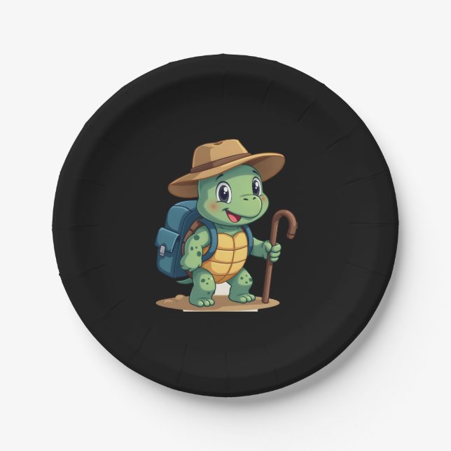 Funny Turtle Hiking Graphic Camping Lover Adventur Paper Plates (Front)