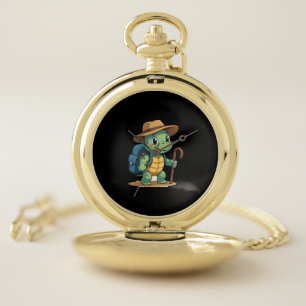 Funny Turtle Hiking Graphic Camping Lover Adventur Pocket Watch