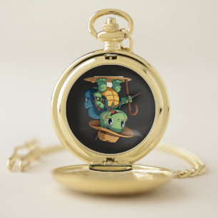 Funny Turtle Hiking Graphic Camping Lover Adventur Pocket Watch