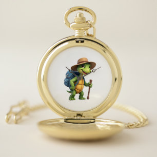 Funny Turtle Hiking Graphic Camping Lover Adventur Pocket Watch