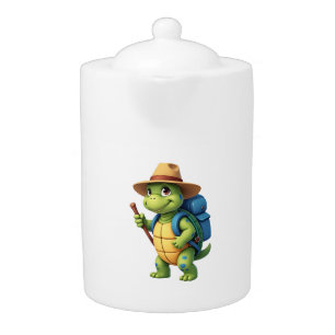 Funny Turtle Hiking Graphic Camping Lover Adventur Teapot