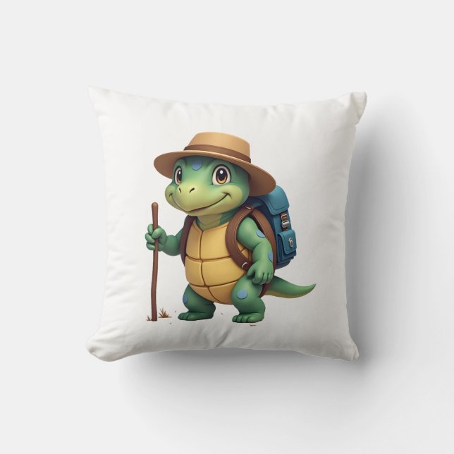 Funny Turtle Hiking Graphic Camping Lover Adventur Throw Pillow (Front)
