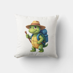 Funny Turtle Hiking Graphic Camping Lover Adventur Throw Pillow