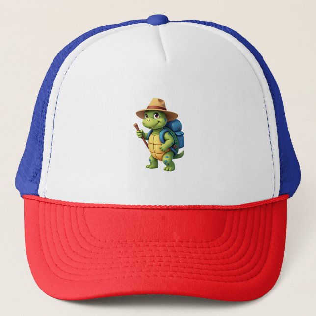 Funny Turtle Hiking Graphic Camping Lover Adventur Trucker Hat (Front)