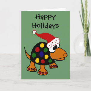 Funny Turtle in Santa Hat Christmas Art Holiday Card