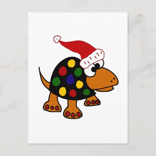 Funny Turtle in Santa Hat Christmas Art Holiday Postcard