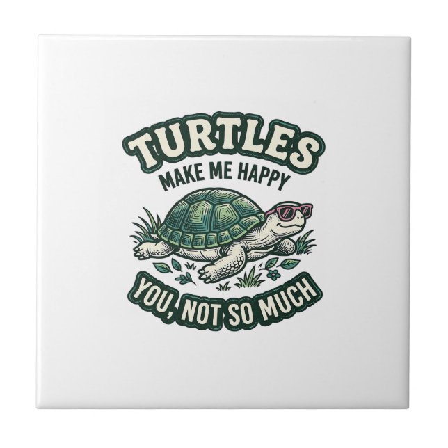 Funny Turtle Make Me Happy Vintage  Ceramic Tile (Front)