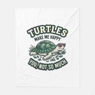 Funny Turtle Make Me Happy Vintage  Fleece Blanket