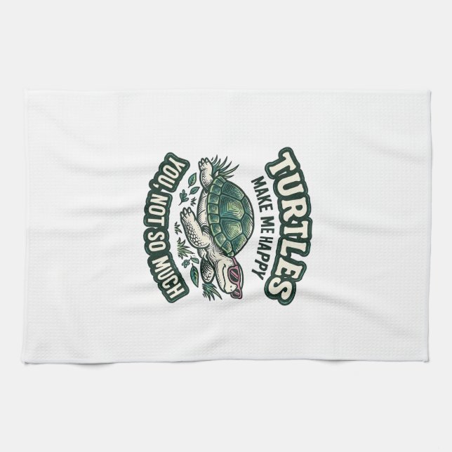Funny Turtle Make Me Happy Vintage  Kitchen Towel (Horizontal)